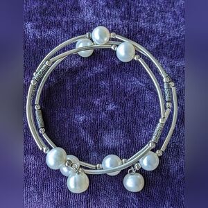Liquid Silver Wrap Bracelet With Natural Pearls, Free Size